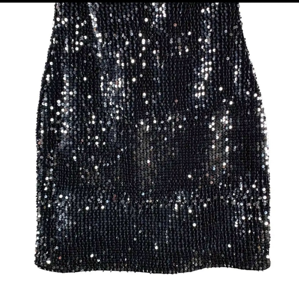 Zara Black Silver Sequin Bodycon Mini Dress Evening Party Women’s Size M - Picture 4 of 9